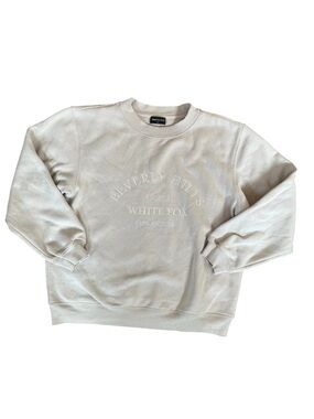 White Fox Beverley Hills Embroidered Camel Crewneck Boxy Oversized Sweatshirt